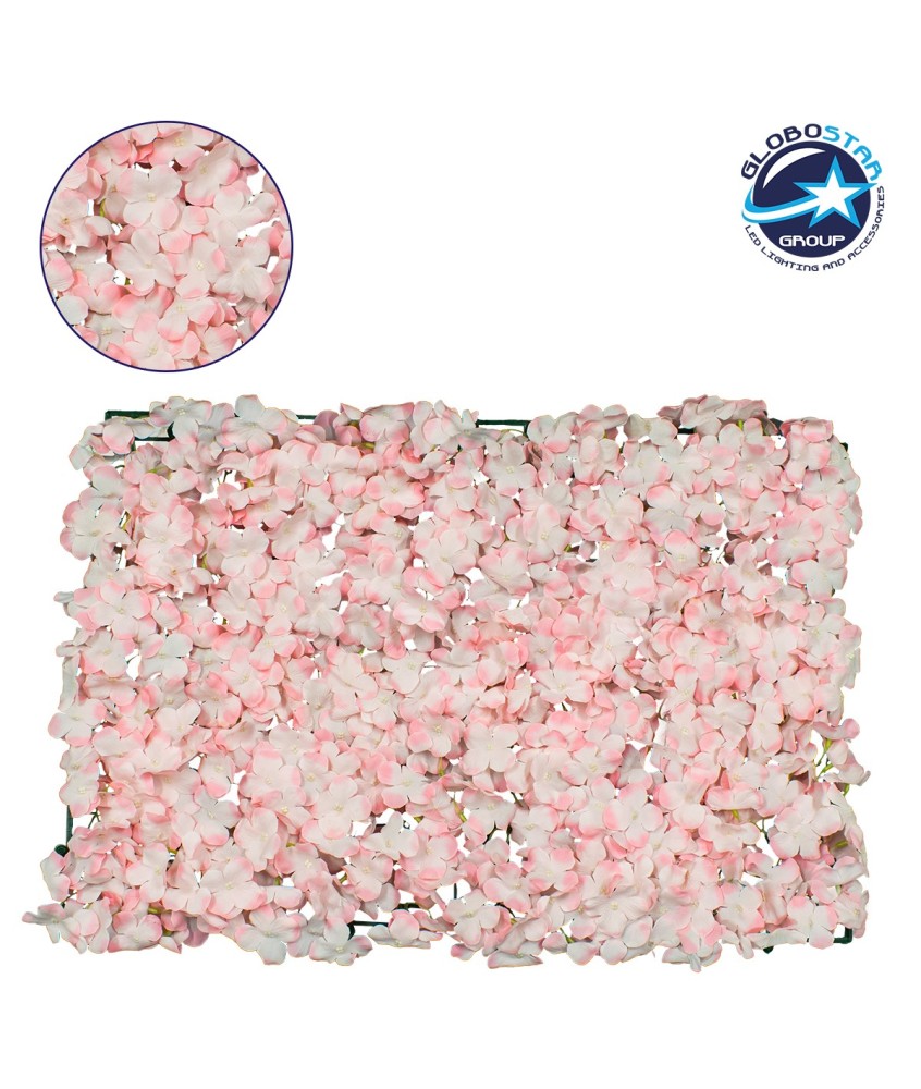 GloboStar® 78314 Συνθετικό Πάνελ Λουλουδιών - Κάθετος Κήπος Ορτανσία Ροζ-Λευκό Μ60 x Υ40 x Π5cm